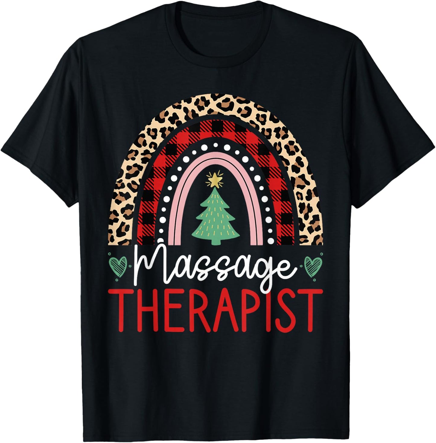 Massage Therapist Rainbow Christmas Massage Therapy Masseuse T-Shirt - T-Shirt | Black