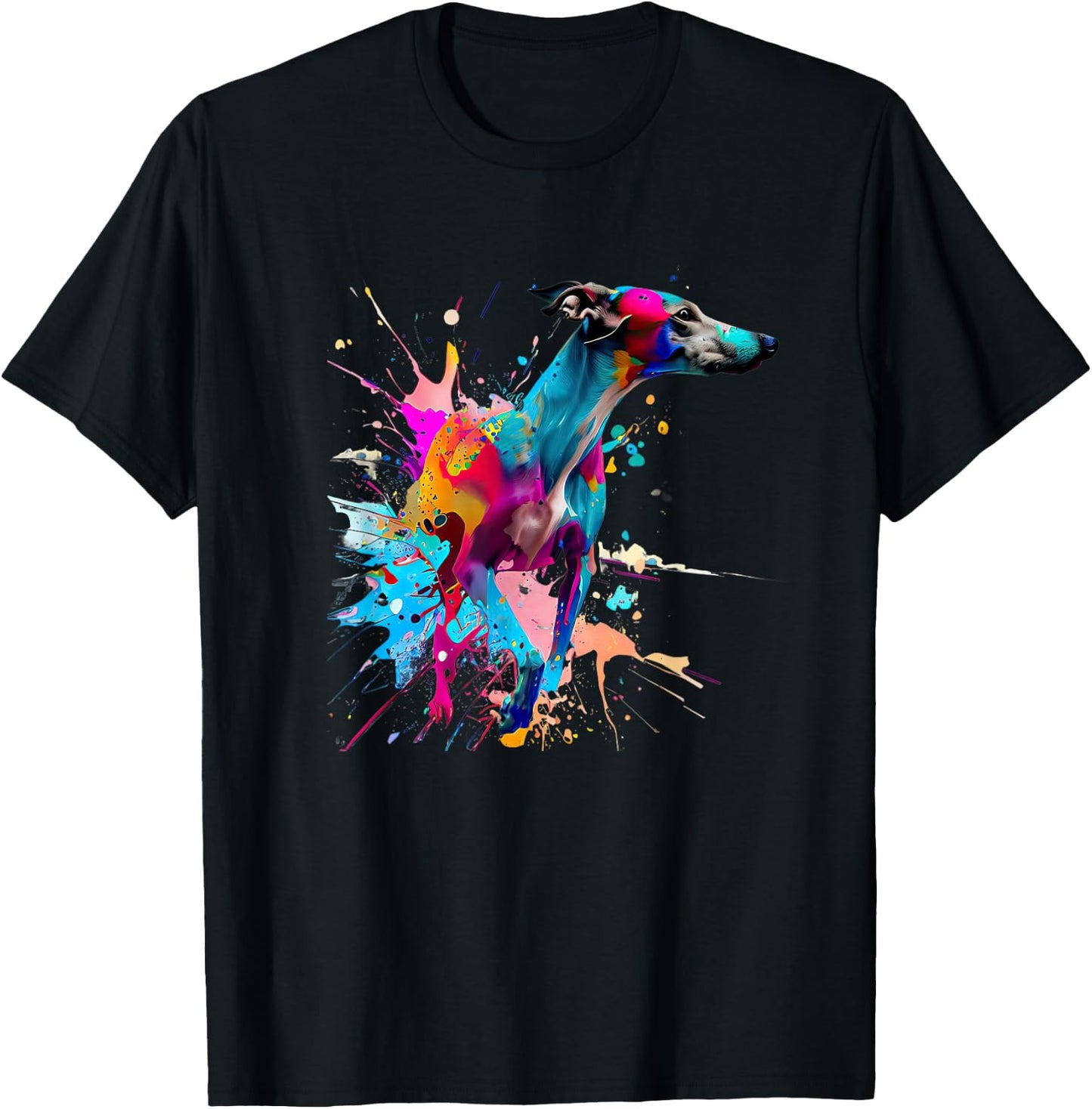 Art Whippet Splashes Of Paint, Abstract Colorful Dog Women Kids T-Shirt - T-Shirt | Black
