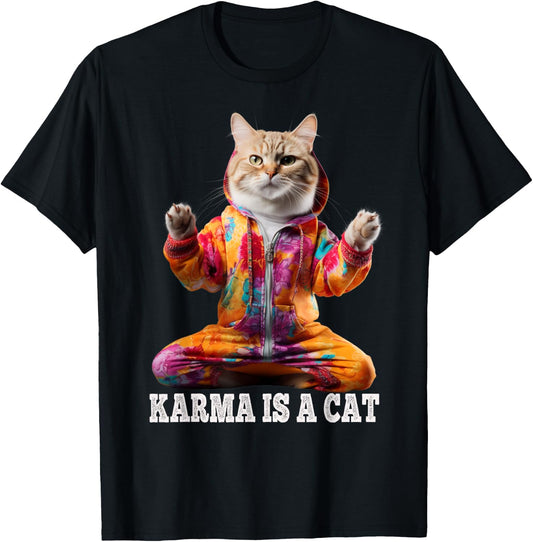 Cats , Karma is a cat, Yoga sports cat Men Women Kids T-Shirt - T-Shirt | Black