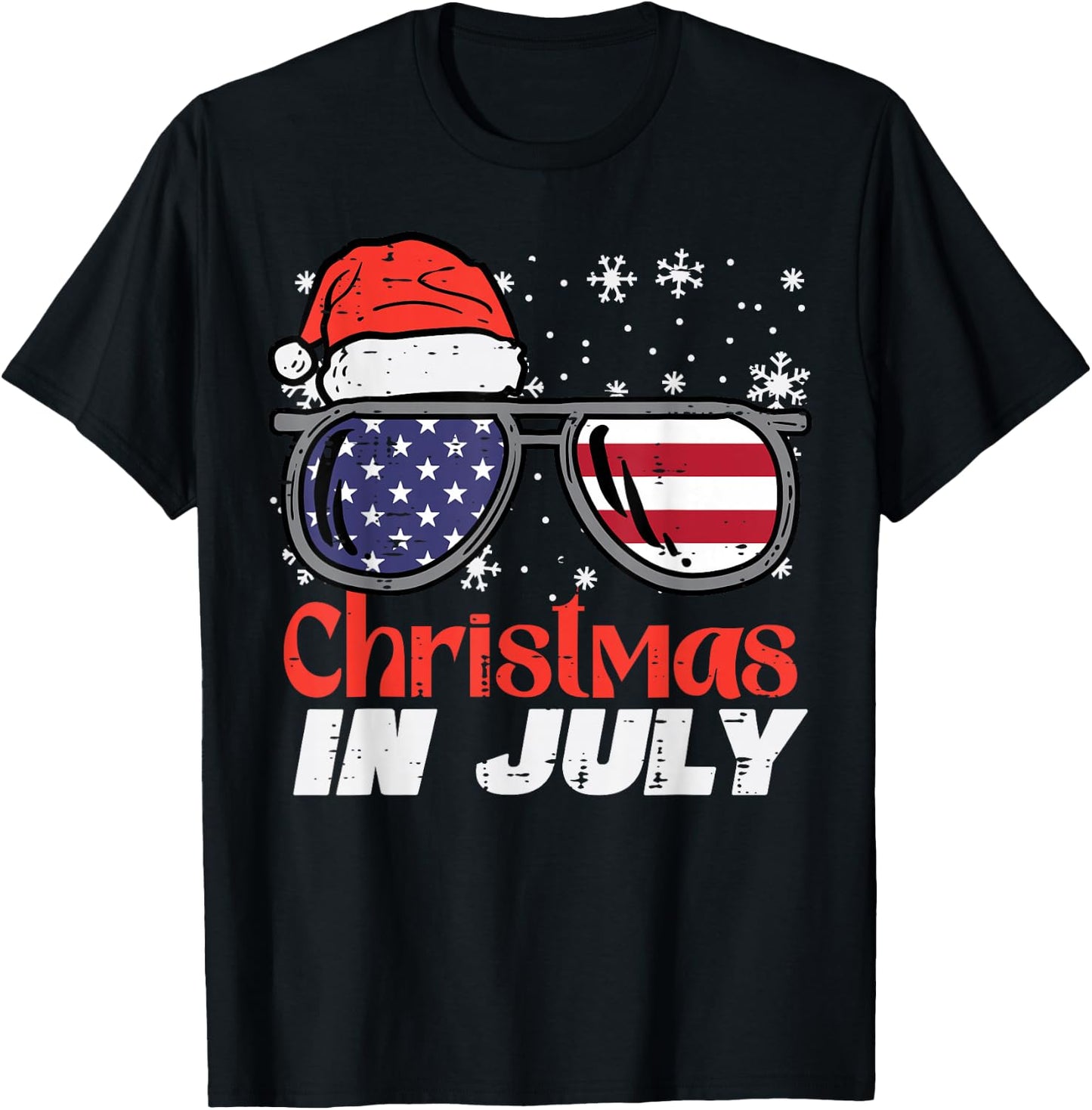Christmas In July US Flag Santa Patriot Men Women Kids Boys T-Shirt - T-Shirt | Black