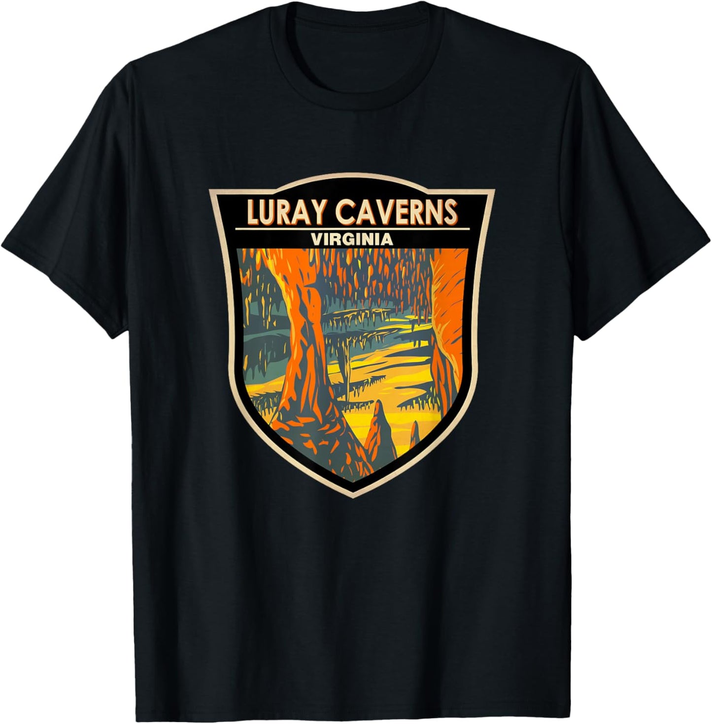 Luray Caverns Virginia Travel Art Badge Vintage T-Shirt - T-Shirt | Black