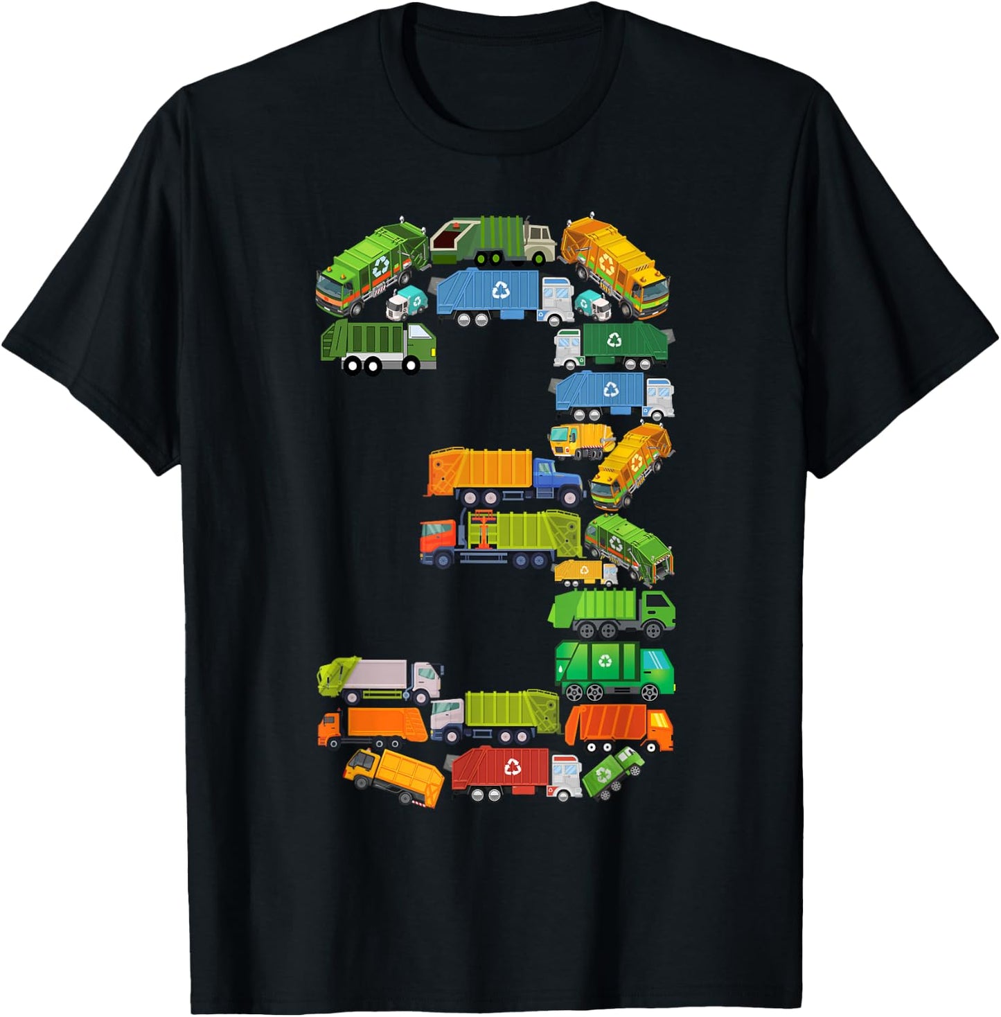 Garbage Truck 3rd Birthday Party Toddler 3 Year Old Boy Kids T-Shirt - T-Shirt | Black