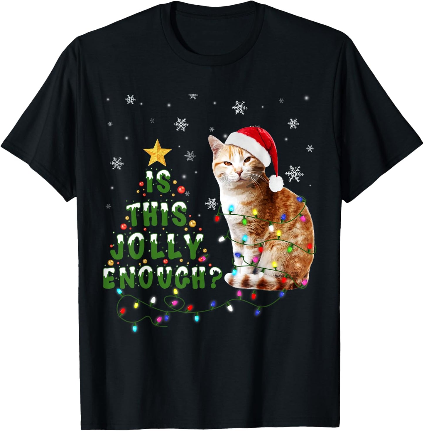 Is This Jolly Enough Santa Cat Light Christmas Women Kids T-Shirt - T-Shirt | Black