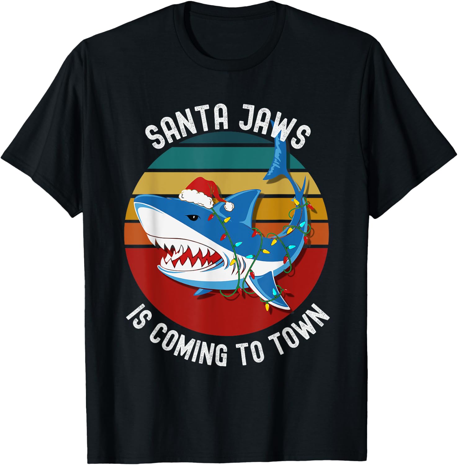 Santa Jaws Christmas Shark Lights Funny Men & Kids T-Shirt - T-Shirt | Black