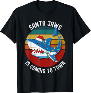 Santa Jaws Christmas Shark Lights Funny Men & Kids T-Shirt - T-Shirt | Black
