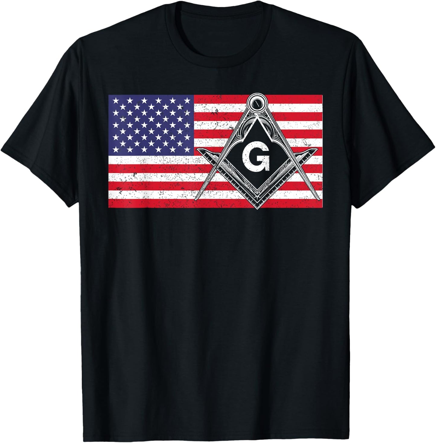 Vintage Masonic Shriner US Mason Flag Square and Compass T-Shirt - T-Shirt | Black