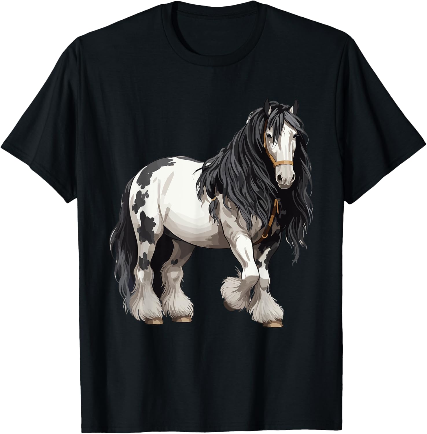 Black Gypsy Vanner Horse Lover Riding Equestrian T-Shirt - T-Shirt | Black