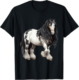 Black Gypsy Vanner Horse Lover Riding Equestrian T-Shirt - T-Shirt | Black