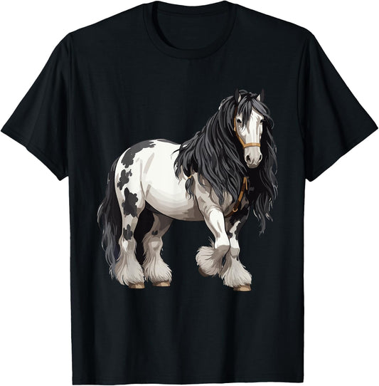 Black Gypsy Vanner Horse Lover Riding Equestrian T-Shirt - T-Shirt | Black