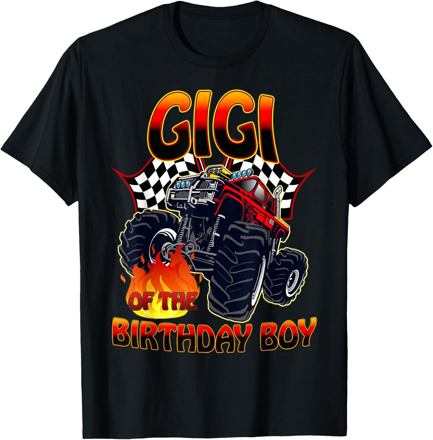 Gigi of The Birthday Boy Monster Truck Racing Cars Matching T-Shirt - T-Shirt | Black