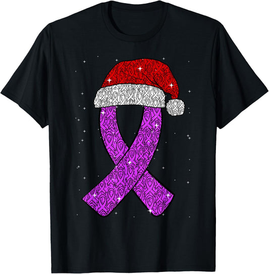 Epilepsy Christmas Hat Purple Awareness Ribbon Seizure T-Shirt - T-Shirt | Black