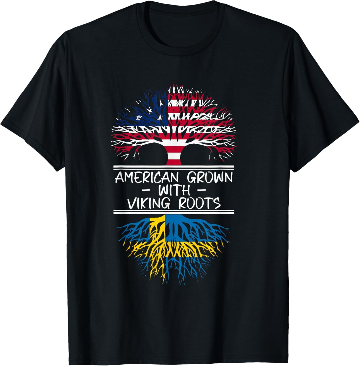 American Grown with Viking Roots Swedish flag T-Shirt - T-Shirt | Black