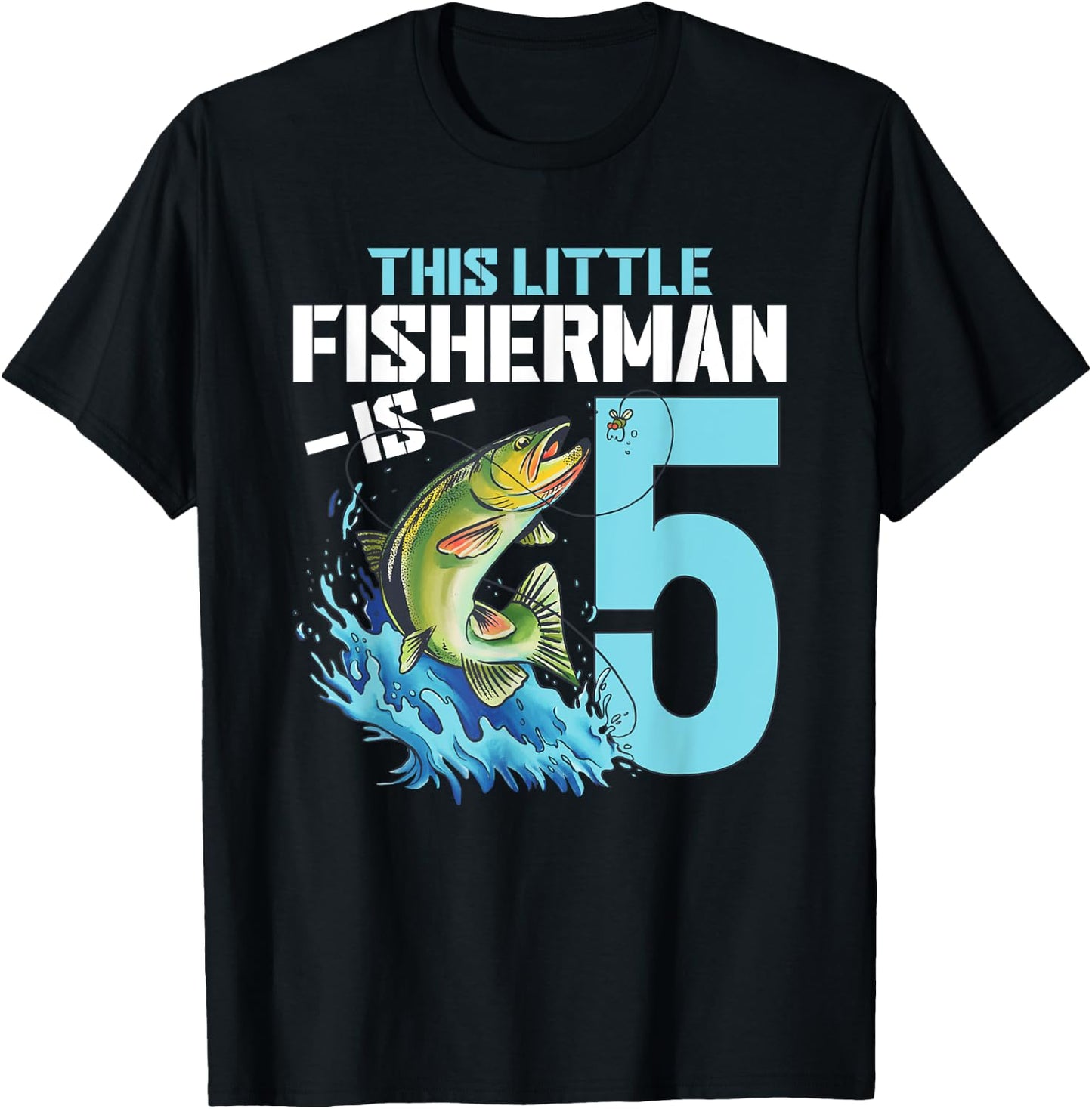 Fishing Birthday Shirt 5 Year Old Boy Fisher 5th Bday Kids T-Shirt - T-Shirt | Black
