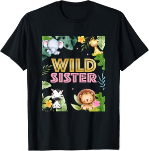 Sister 2nd Birthday Two Wild Second Bday Animal Party T-Shirt - T-Shirt | Black