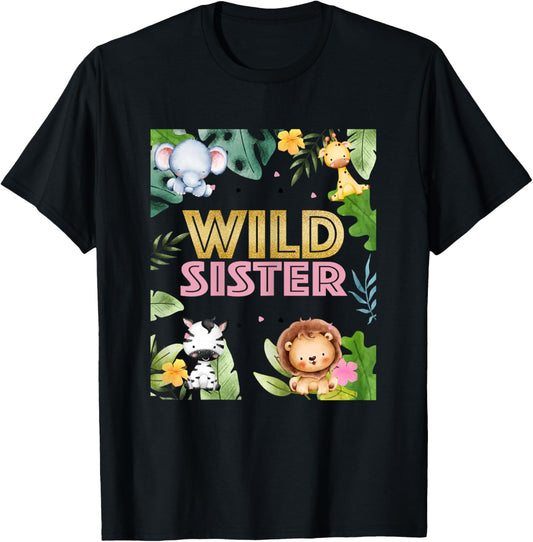 Sister 2nd Birthday Two Wild Second Bday Animal Party T-Shirt - T-Shirt | Black