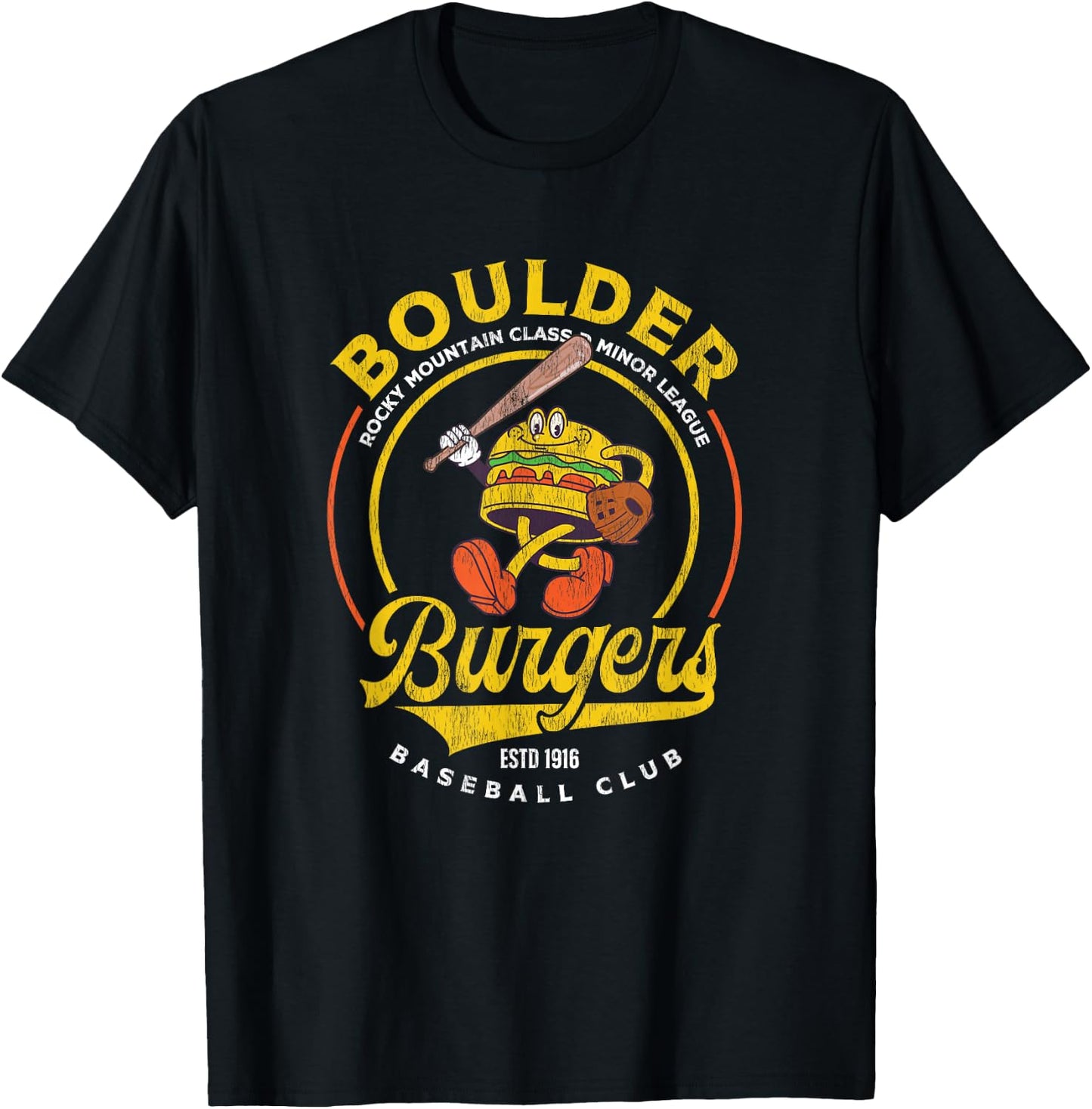 Boulder Burgers Retro Minor League Baseball Team T-Shirt - T-Shirt | Black