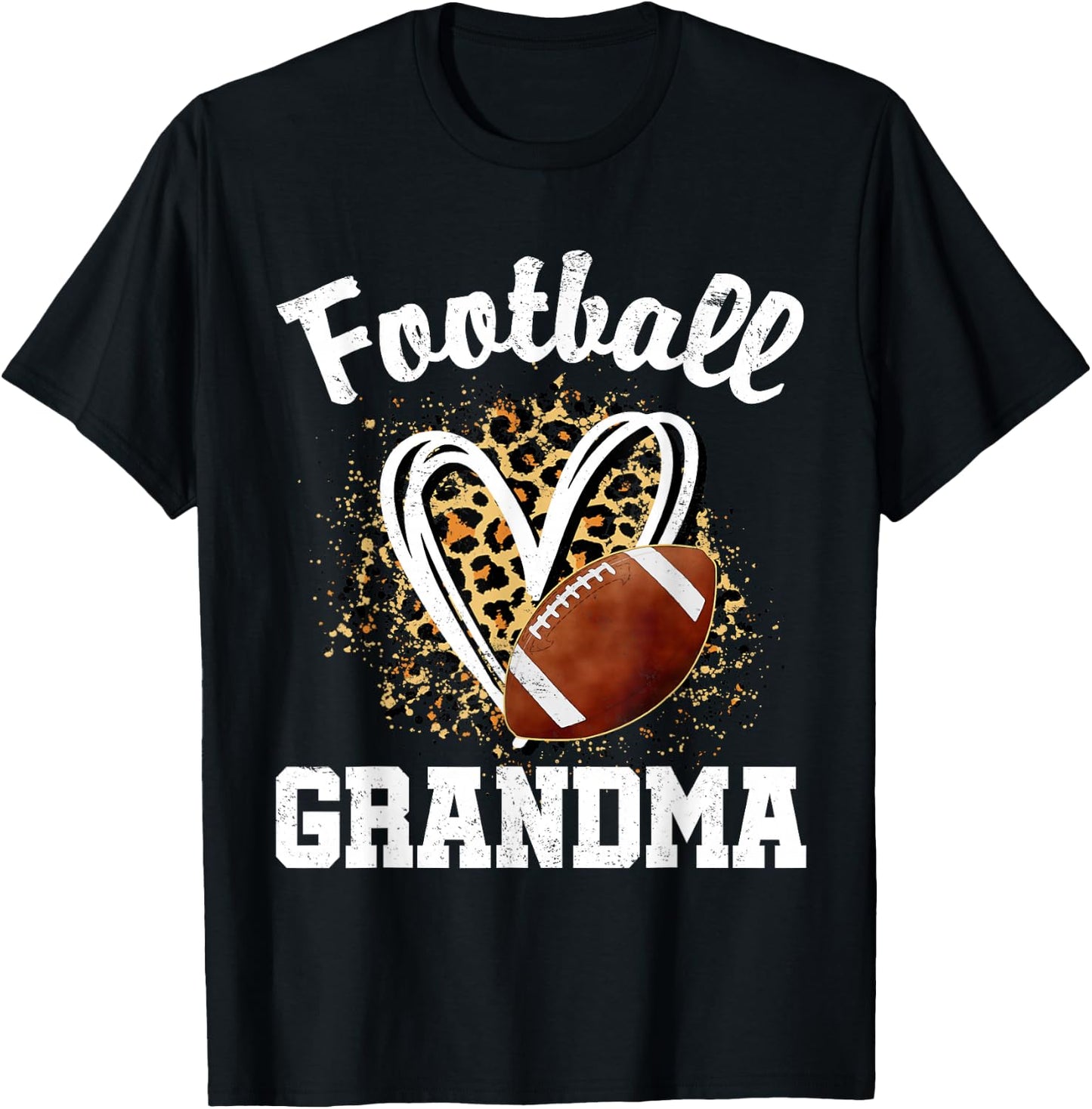 Football Grandma Leopard Heart T-Shirt - T-Shirt | Black