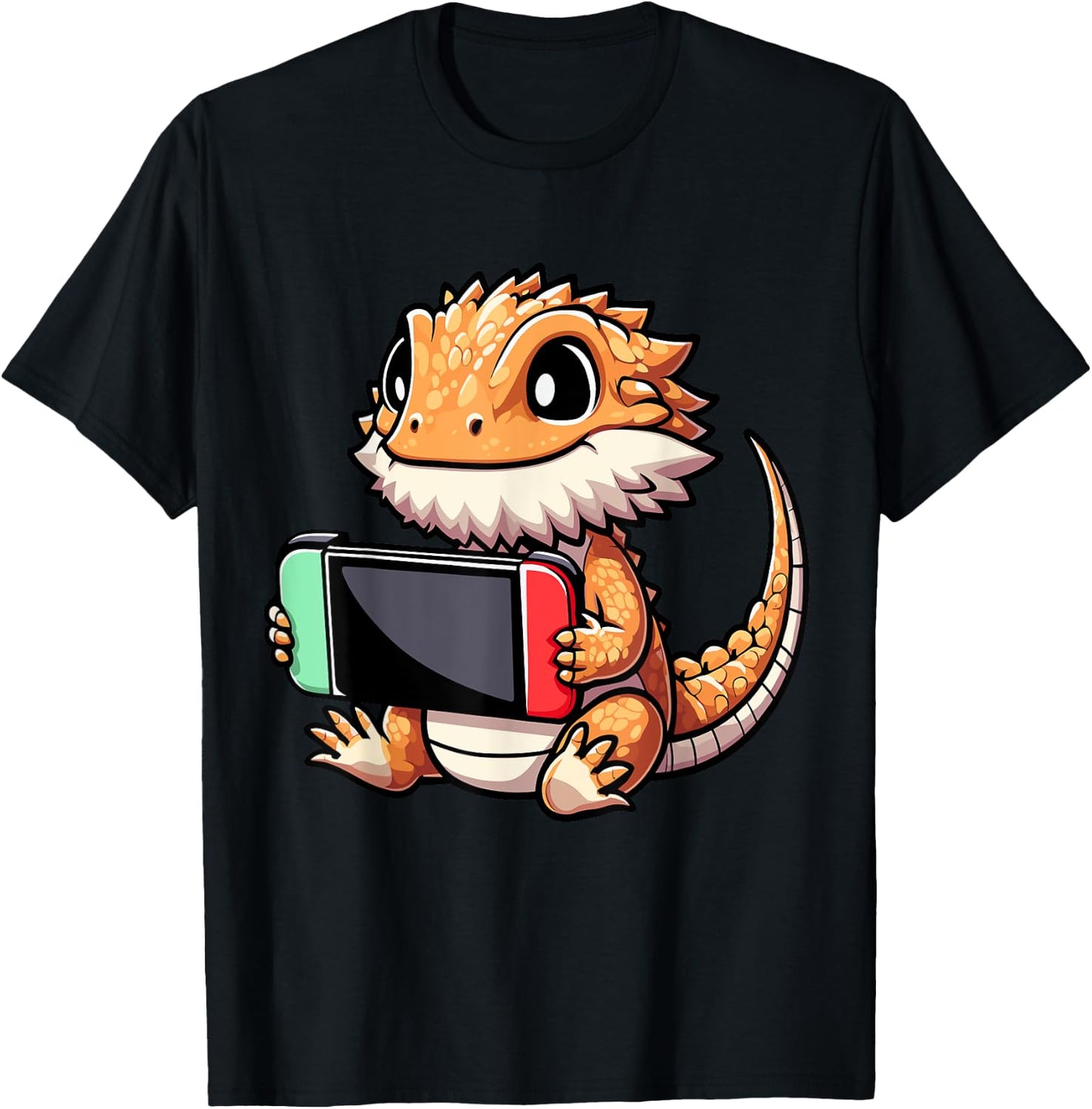 Cute Bearded Dragon Gamer - Funny Video Game Lizard T-Shirt - T-Shirt | Black
