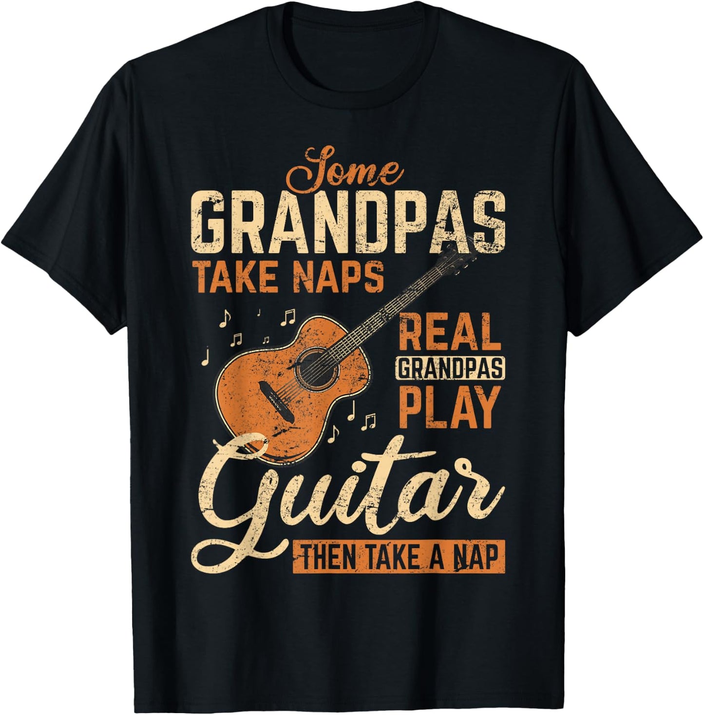 Real Grandpas Play Guitar Then Take Nap Funny Guitarist T-Shirt - T-Shirt | Black