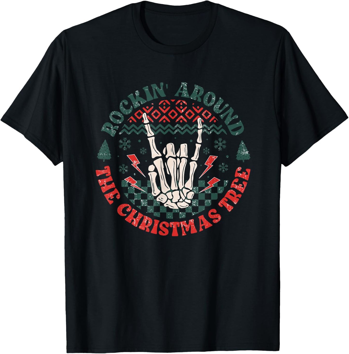 Rocking Around The Christmas Tree - Vintage Rock Music Lover T-Shirt - T-Shirt | Black