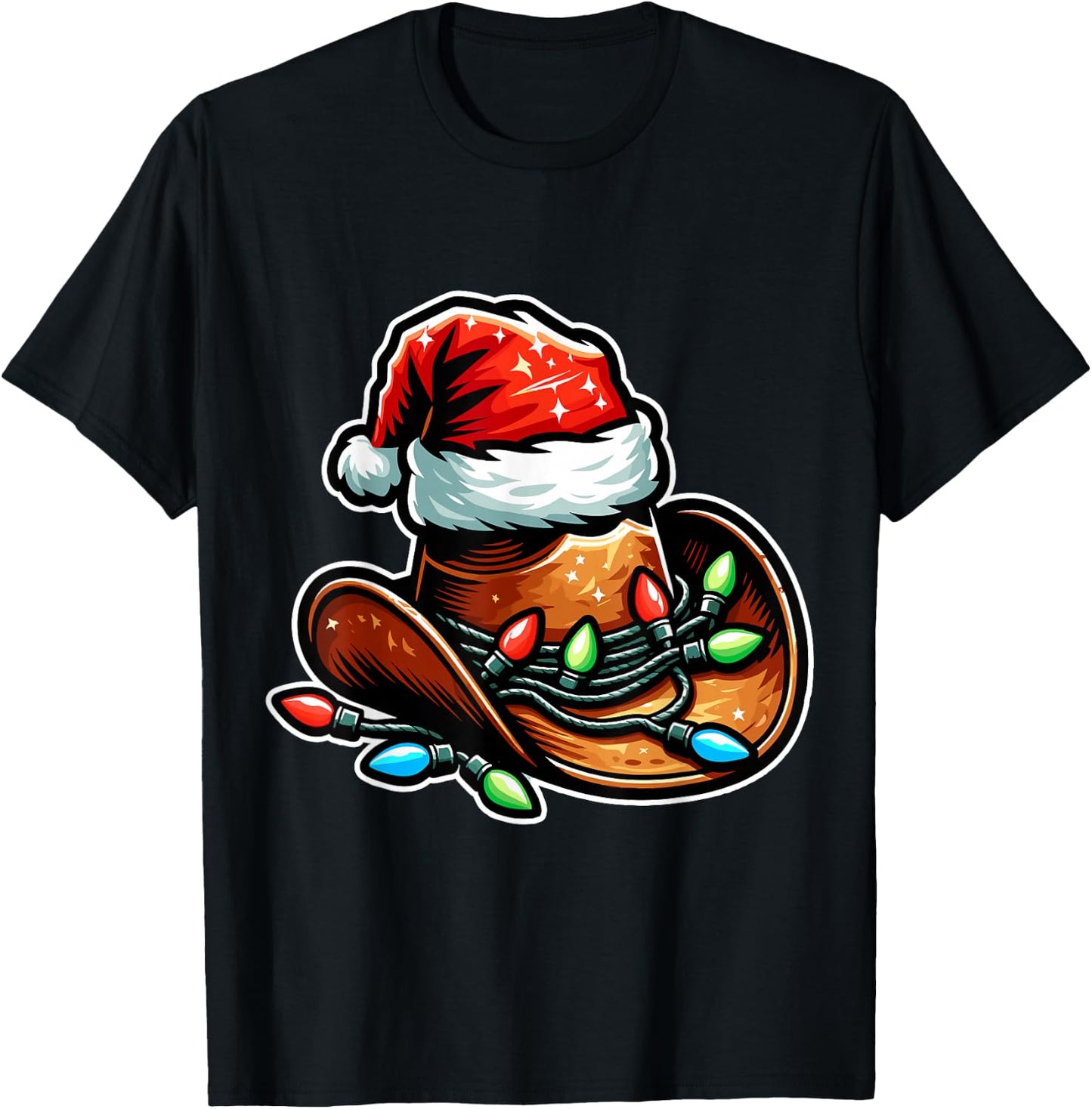Cowboy Santa Hat Xmas Reindeer Rodeo Christmas In Texas T-Shirt - T-Shirt | Black