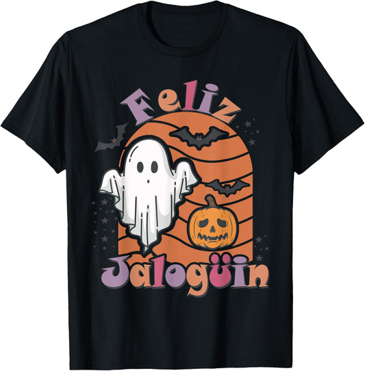 Feliz Jaloguin Cute Spanish Haloween Latino T-Shirt - T-Shirt | Black