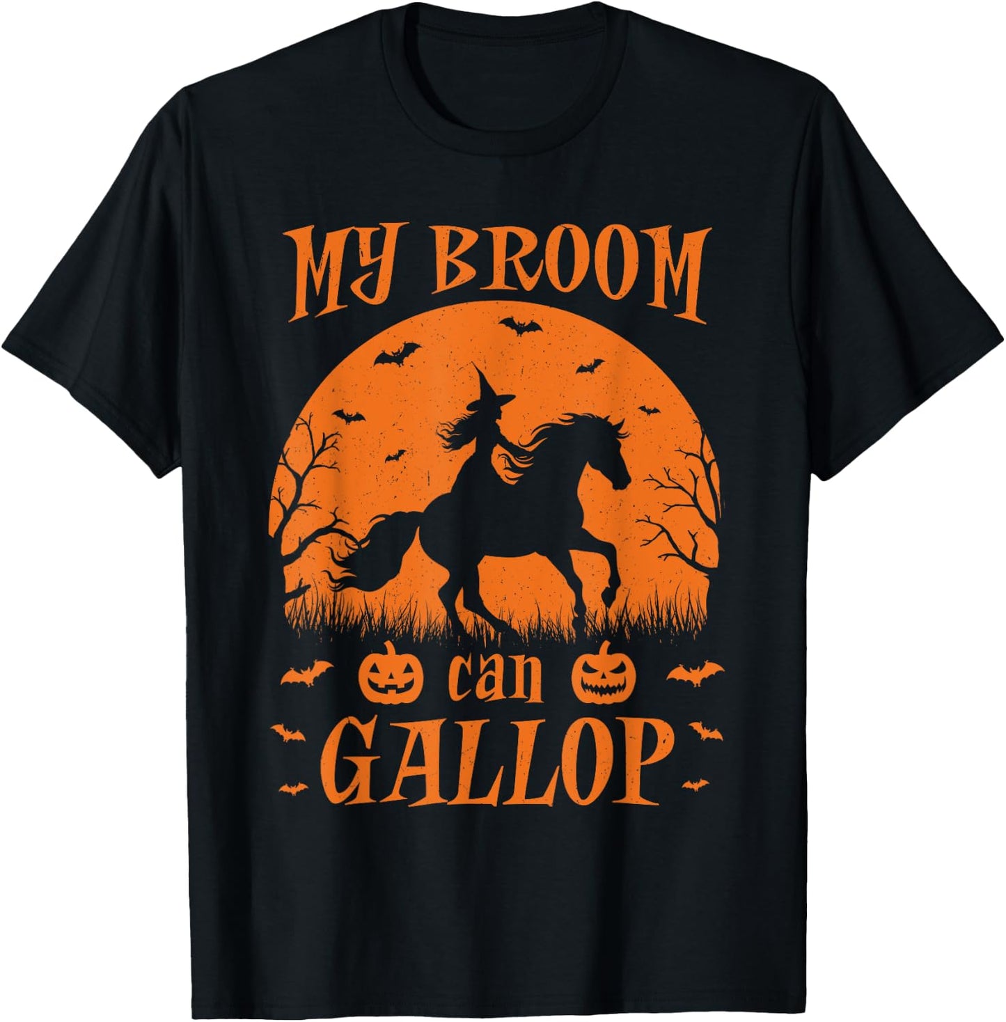 Funny Halloween Witch Riding A Horse Instead Of A Broom T-Shirt - T-Shirt | Black