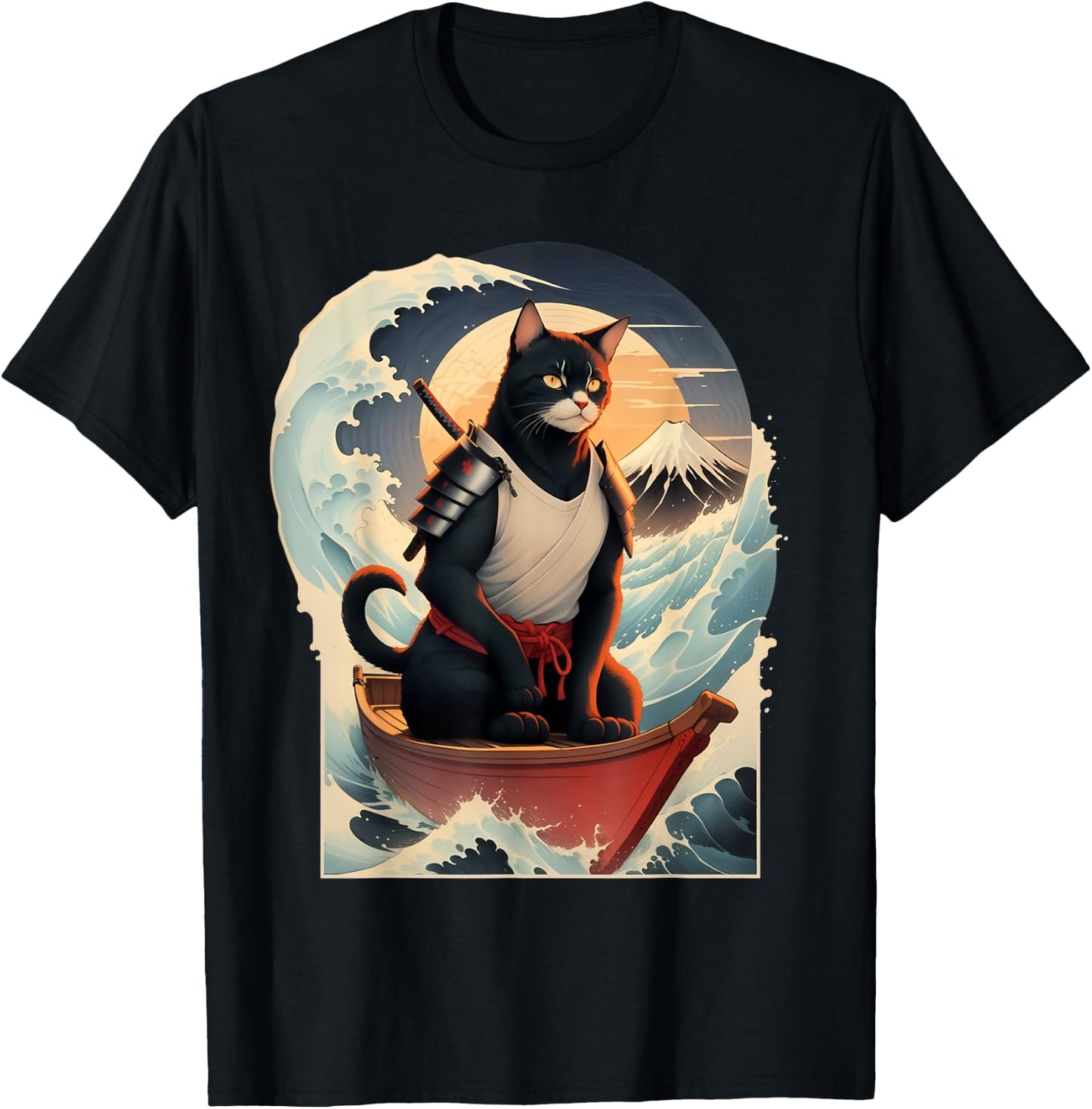 Japanese Samurai Cat Men Women Girls Kids T-Shirt - T-Shirt | Black