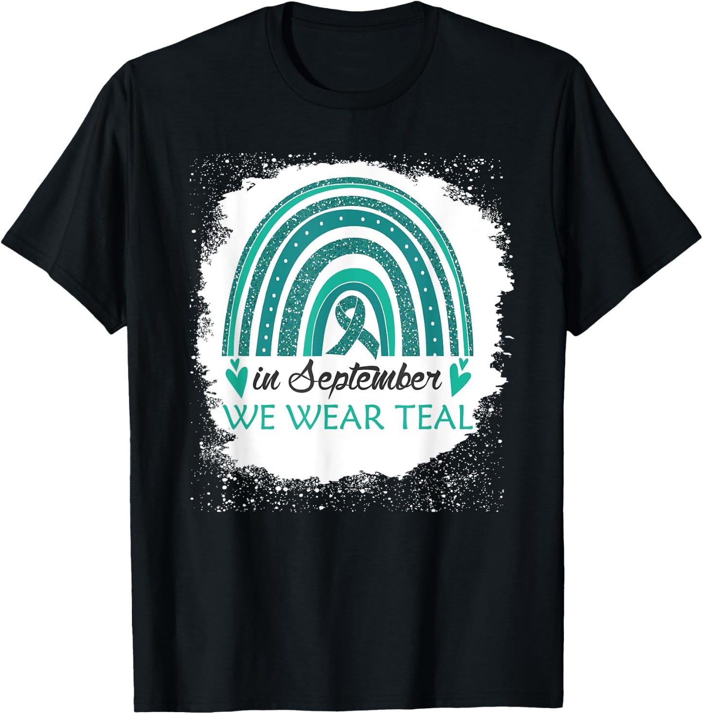 In September We Wear Teal Bleached Rainbow PCOS Fighter T-Shirt - T-Shirt | Black
