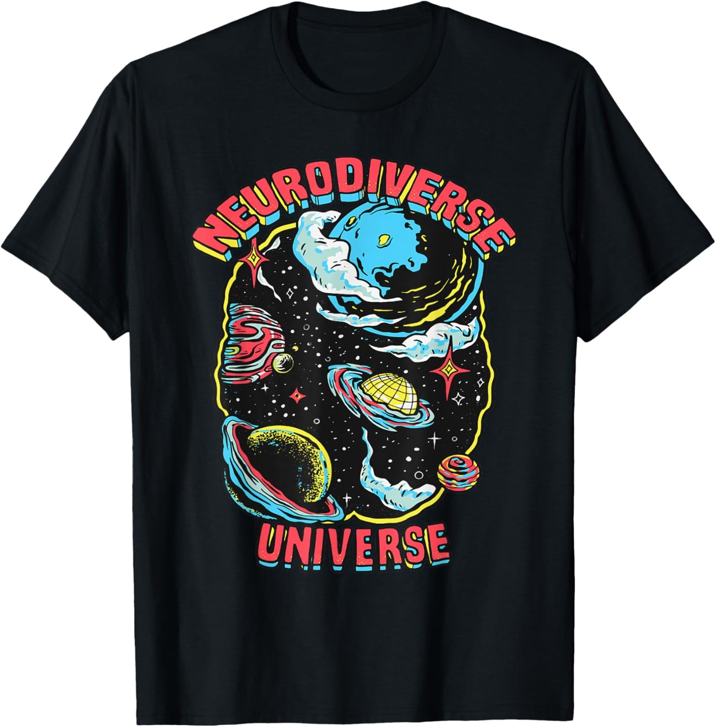 Neurodiverse Universe Neurodiversity Embrace ADHD Autism ASD T-Shirt - T-Shirt | Black