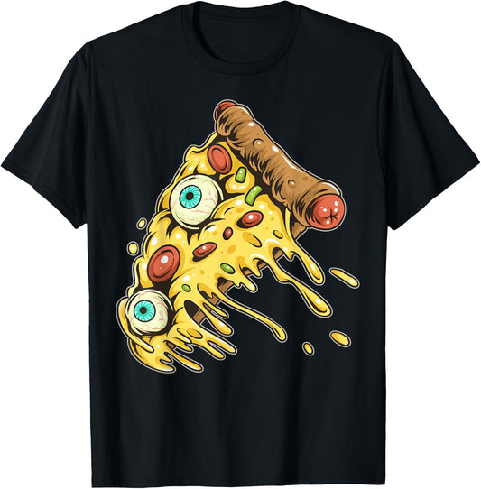 Horrible Eyeball Pizza For Halloween Night World Food Day T-Shirt - T-Shirt | Black
