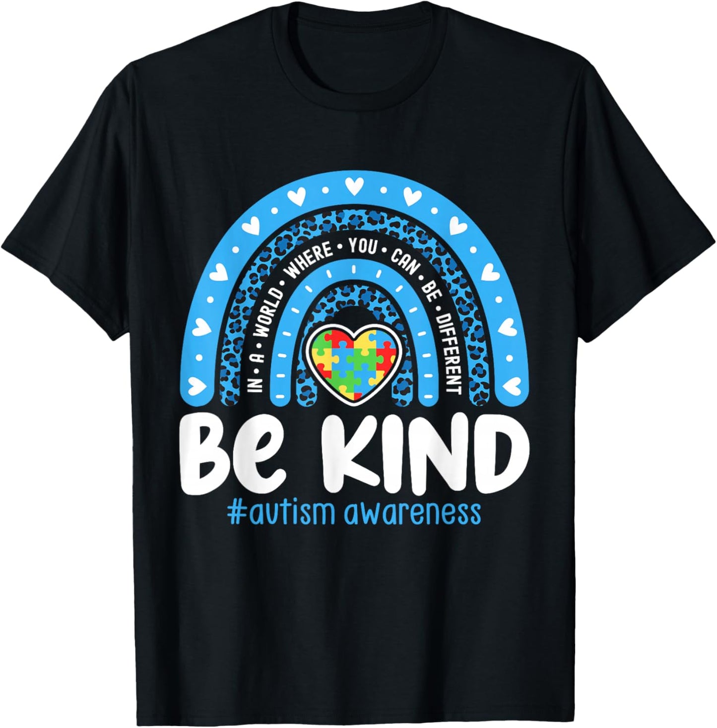 Autism Awareness Rainbow in April We Wear Blue Ribbon Autism Small T-Shirt - T-Shirt | Black