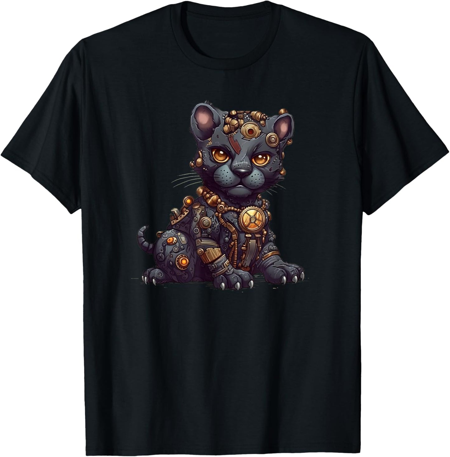 Panther in steampunk mechanical gear, vibrant feline T-Shirt - T-Shirt | Black