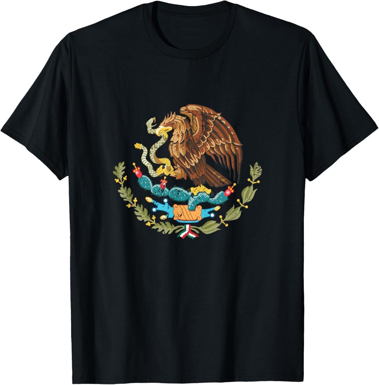 Vintage Mexican Flag Eagle Snake Independence Mexico Pride T-Shirt - T-Shirt | Black
