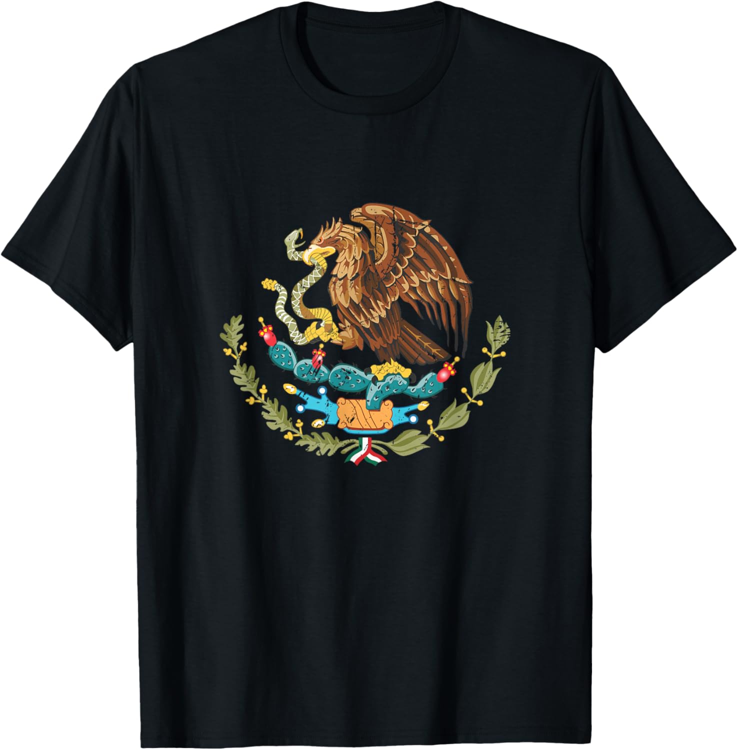 Vintage Mexican Flag Eagle Snake Independence Mexico Pride T-Shirt - T-Shirt | Black