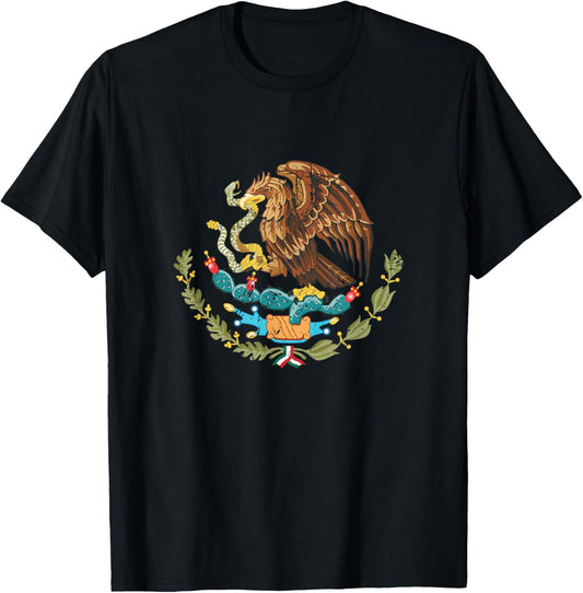 Vintage Mexican Flag Eagle Snake Independence Mexico Pride T-Shirt - T-Shirt | Black
