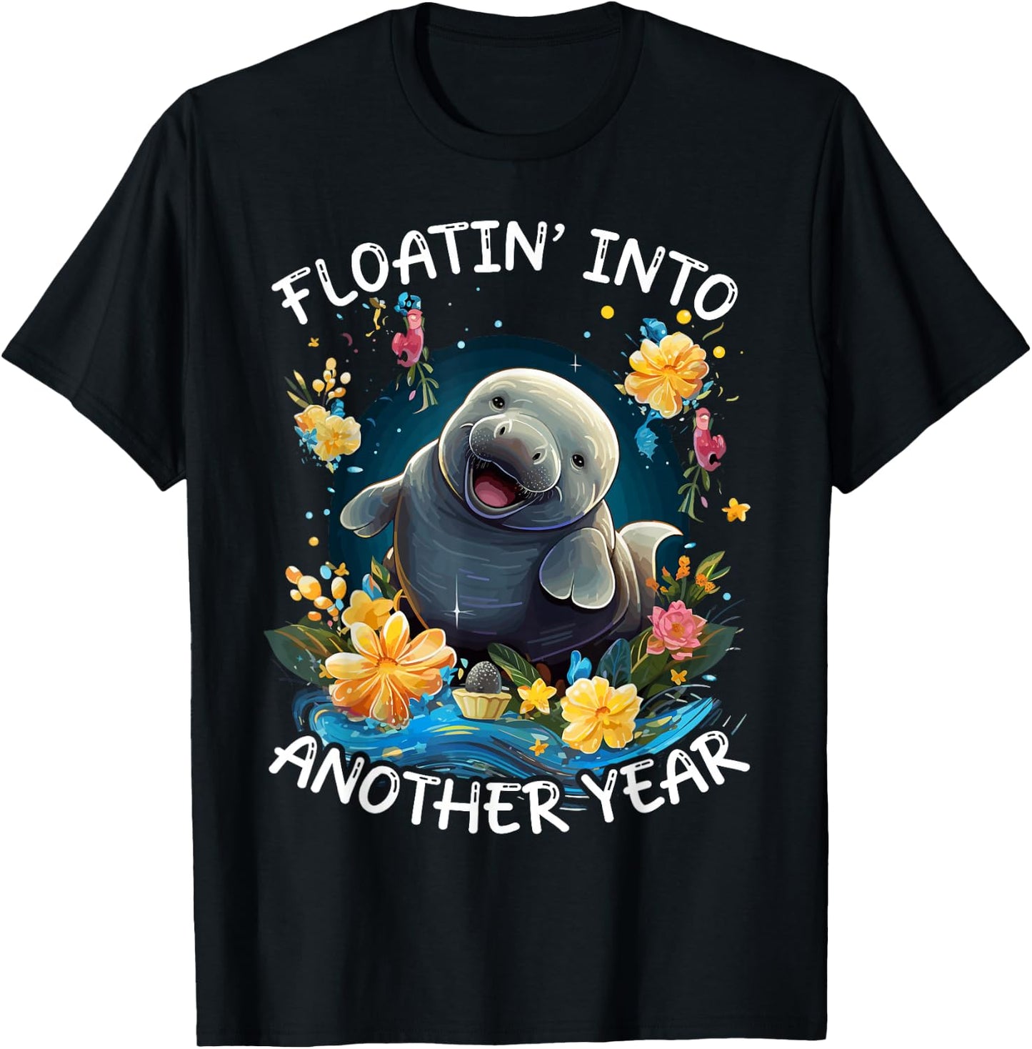 Manatee Birthday Celebrant Animal Floaty Potato Sea Cow T-Shirt - T-Shirt | Black