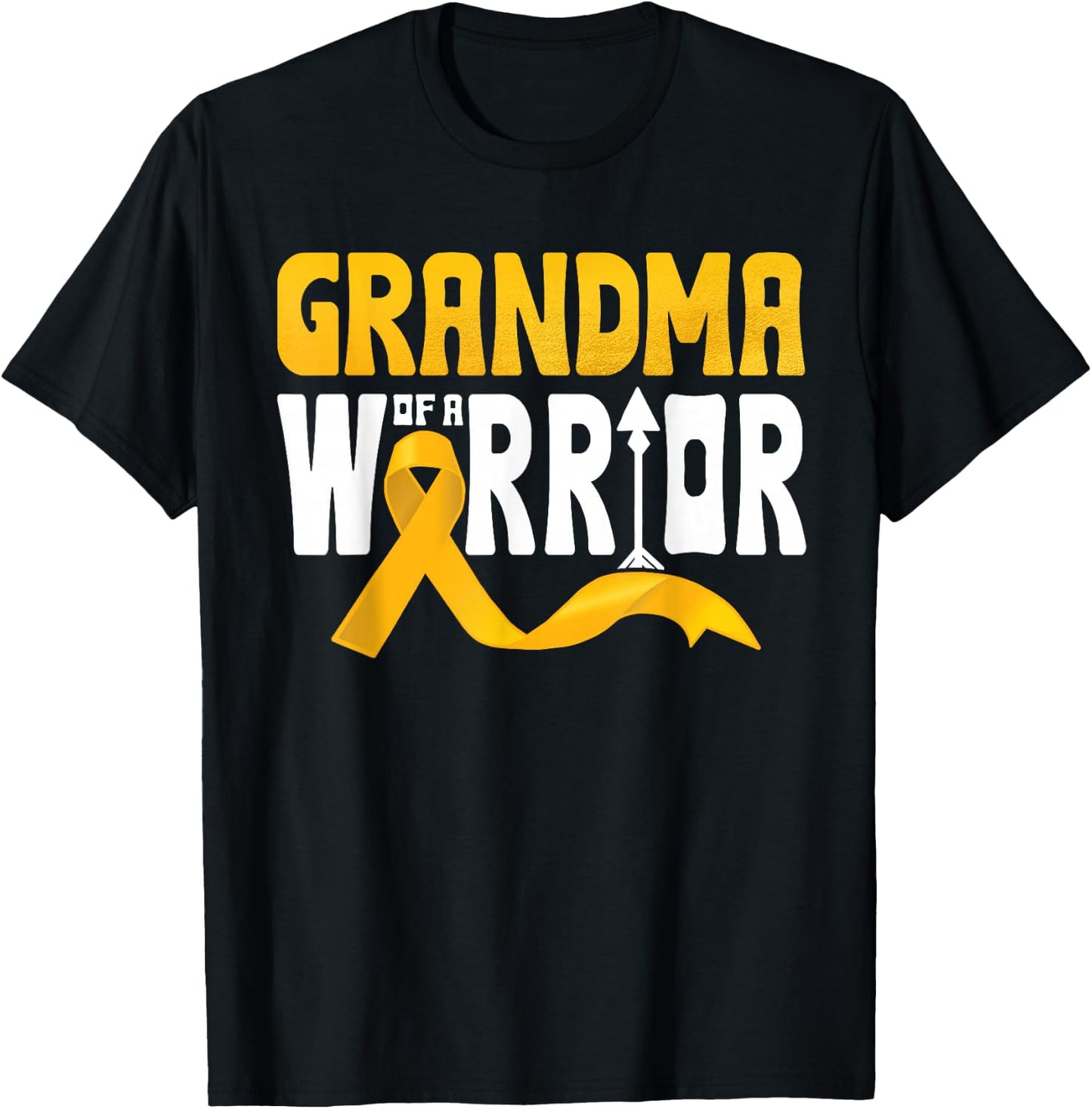 Grandma Of A Warrior Childhood Cancer Awareness Gold Ribbon T-Shirt - T-Shirt | Black