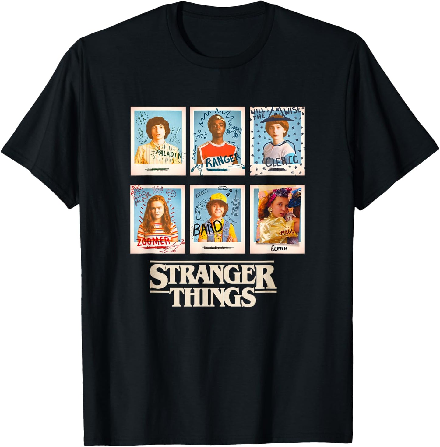 Stranger Things Main Characters Vintage Yearbook Pictures T-Shirt - T-Shirt | Black