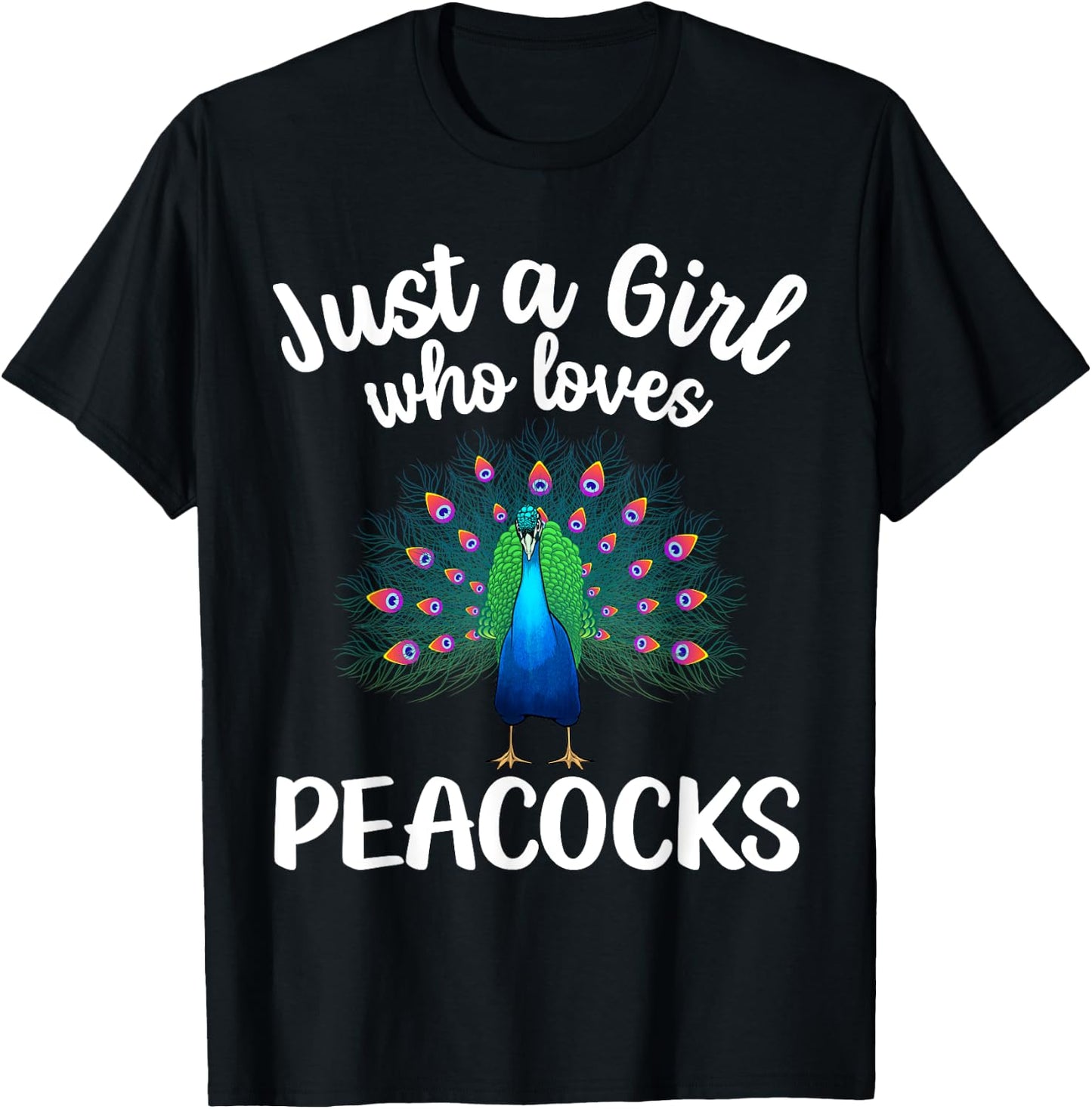 Funny Peacock Design For Girls Kids Youth Peacock Bird Lover T-Shirt - T-Shirt | Black
