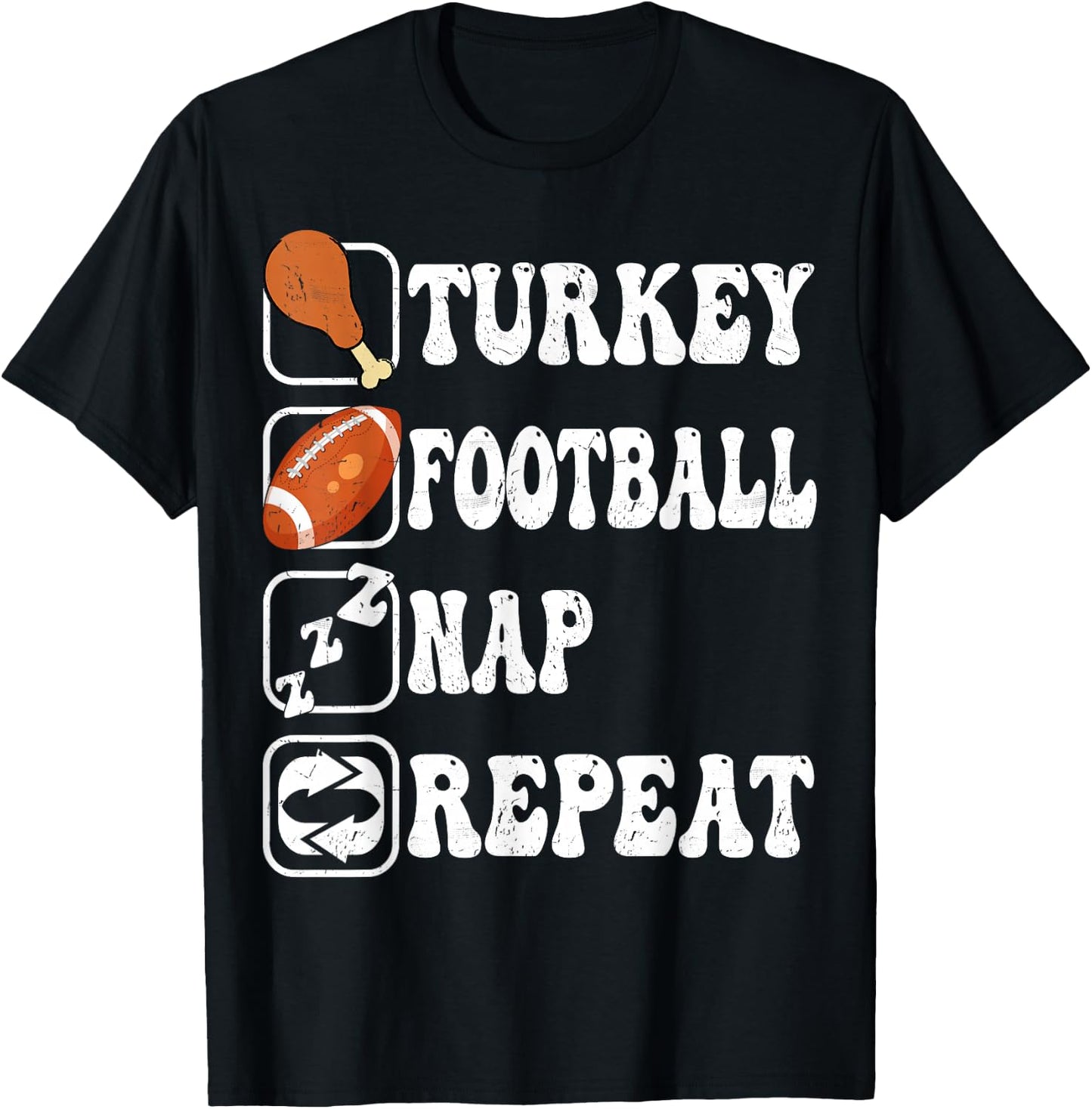 Happy Thanksgiving Football Turkey Nap Repeat Groovy Retro T-Shirt - T-Shirt | Black