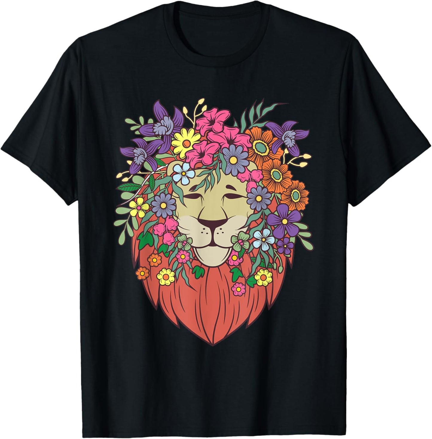 Funny Indie Style Lion Flowers Cute Hipster Outfit Men Women T-Shirt - T-Shirt | Black