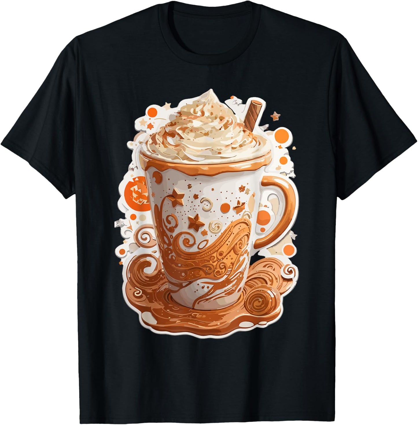 Pumpkin Spice Latte Art Fall Autumn Season Coffee Drinks T-Shirt - T-Shirt | Black