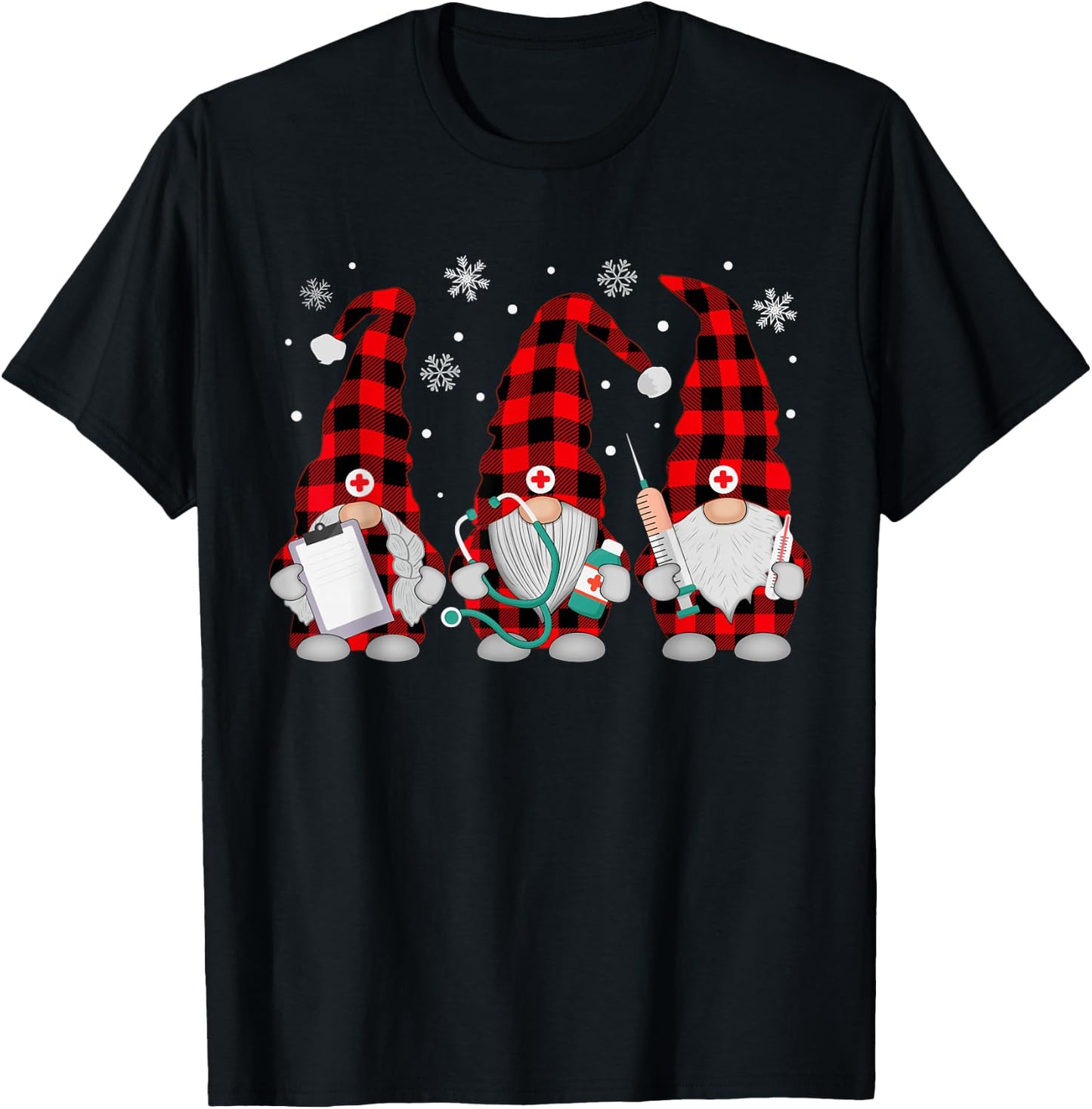Nurse Christmas Gnome Cute Xmas Red Plaid Nurses Women T-Shirt - T-Shirt | Black