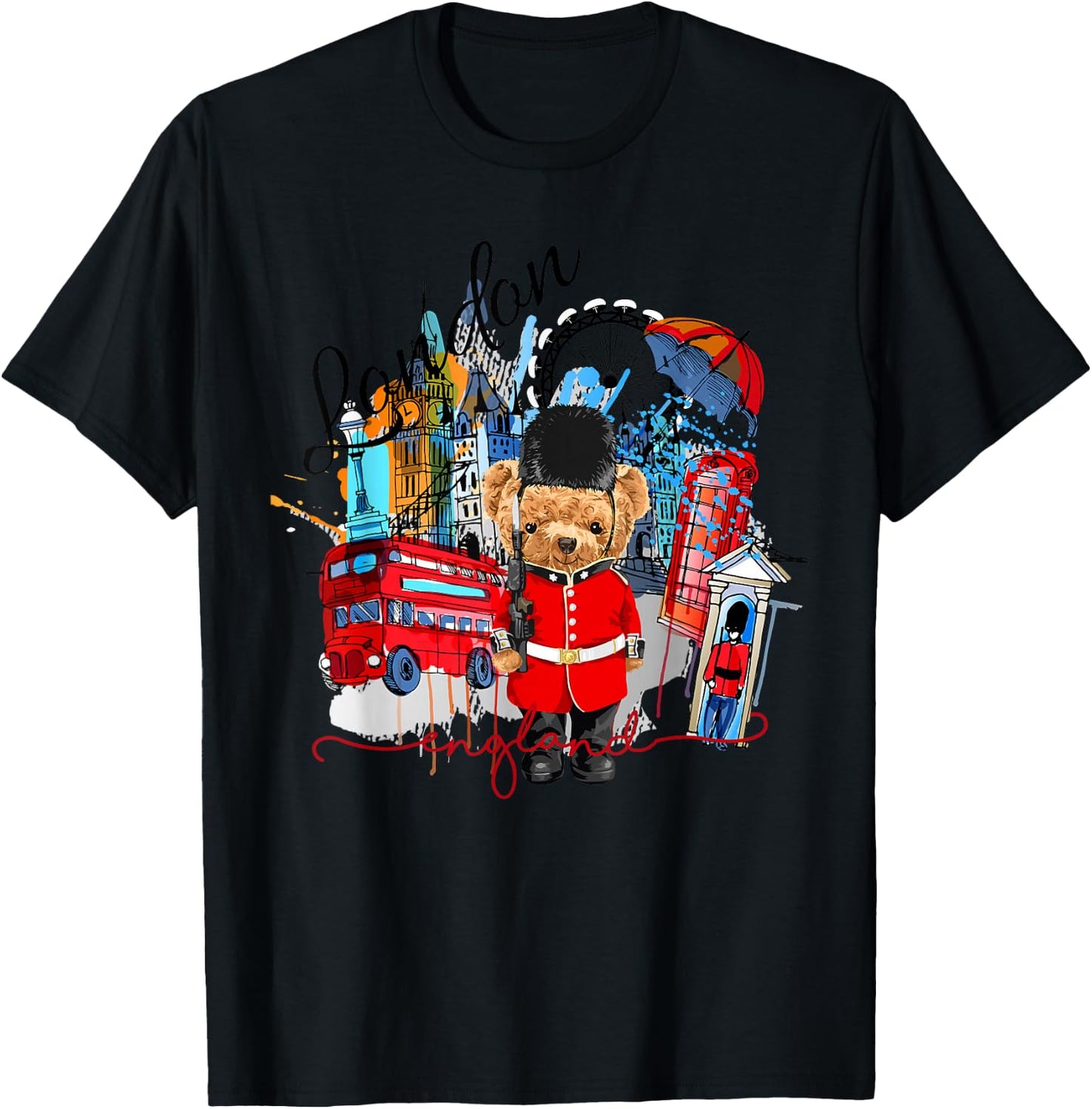 London Teddy Bear Queen Guard Illustration Graphic Anime T-Shirt - T-Shirt | Black