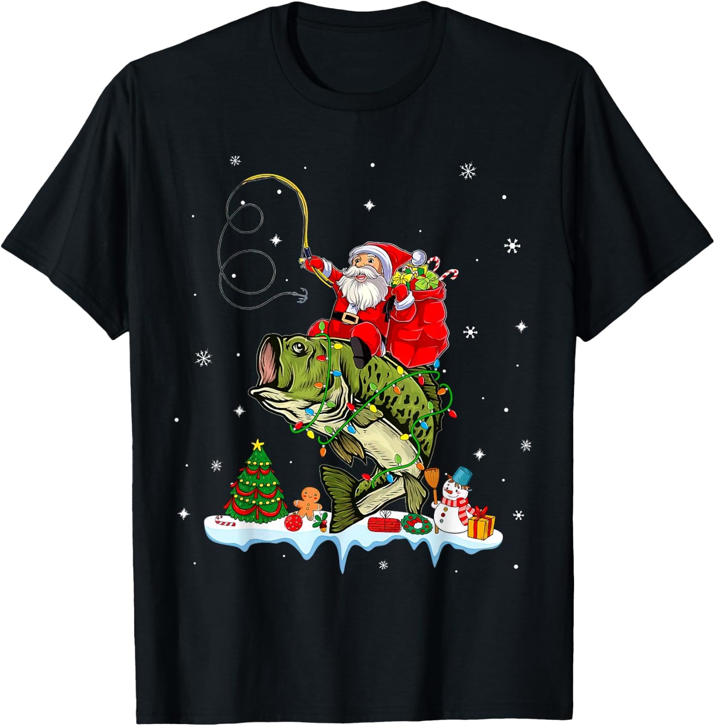 Santa Claus Fishing Christmas Fishing Lover T-Shirt - T-Shirt | Black