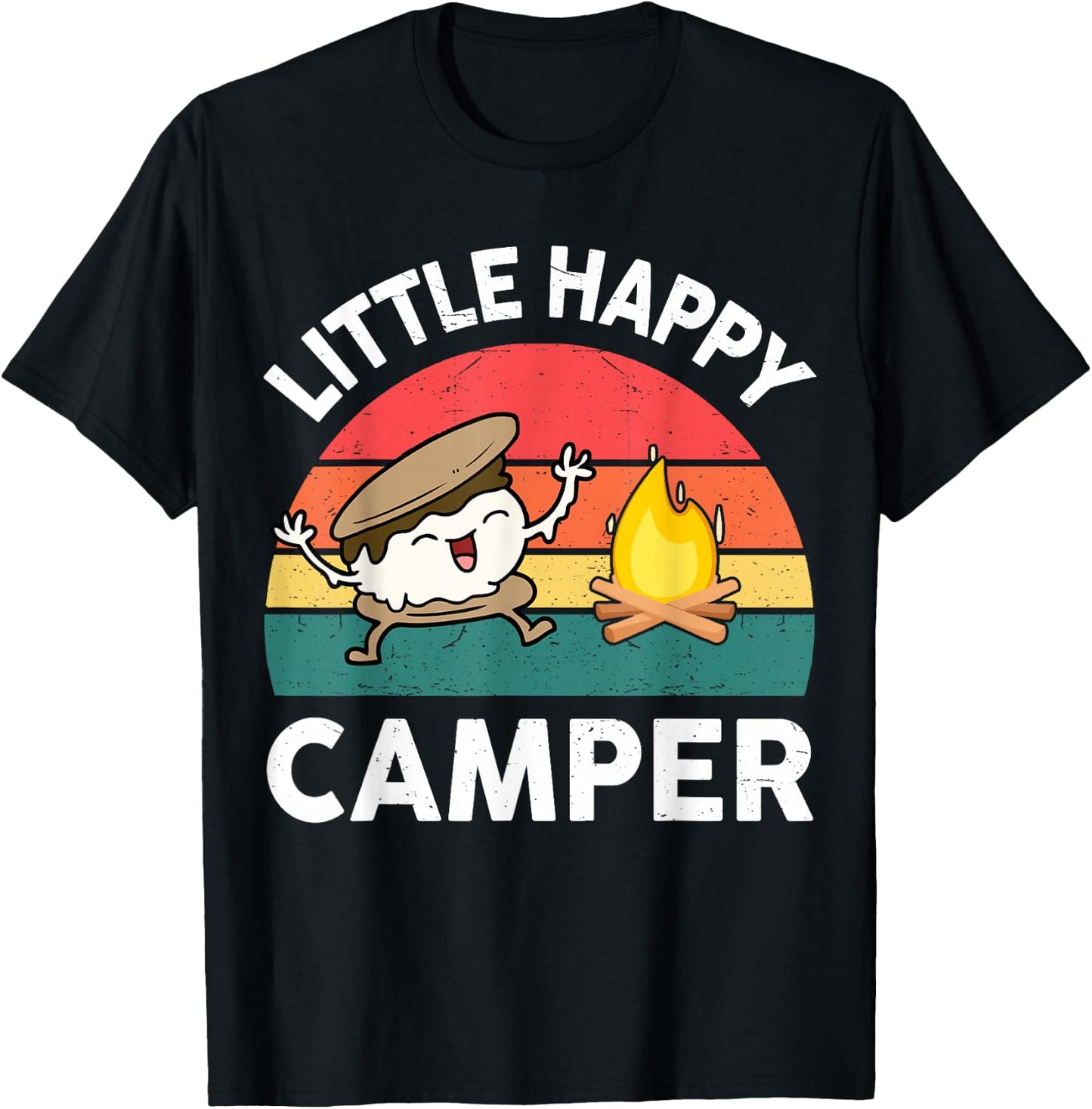 Kid Little Happy Camper Funny Boy Girl Toddler Smore Camping T-Shirt - T-Shirt | Black