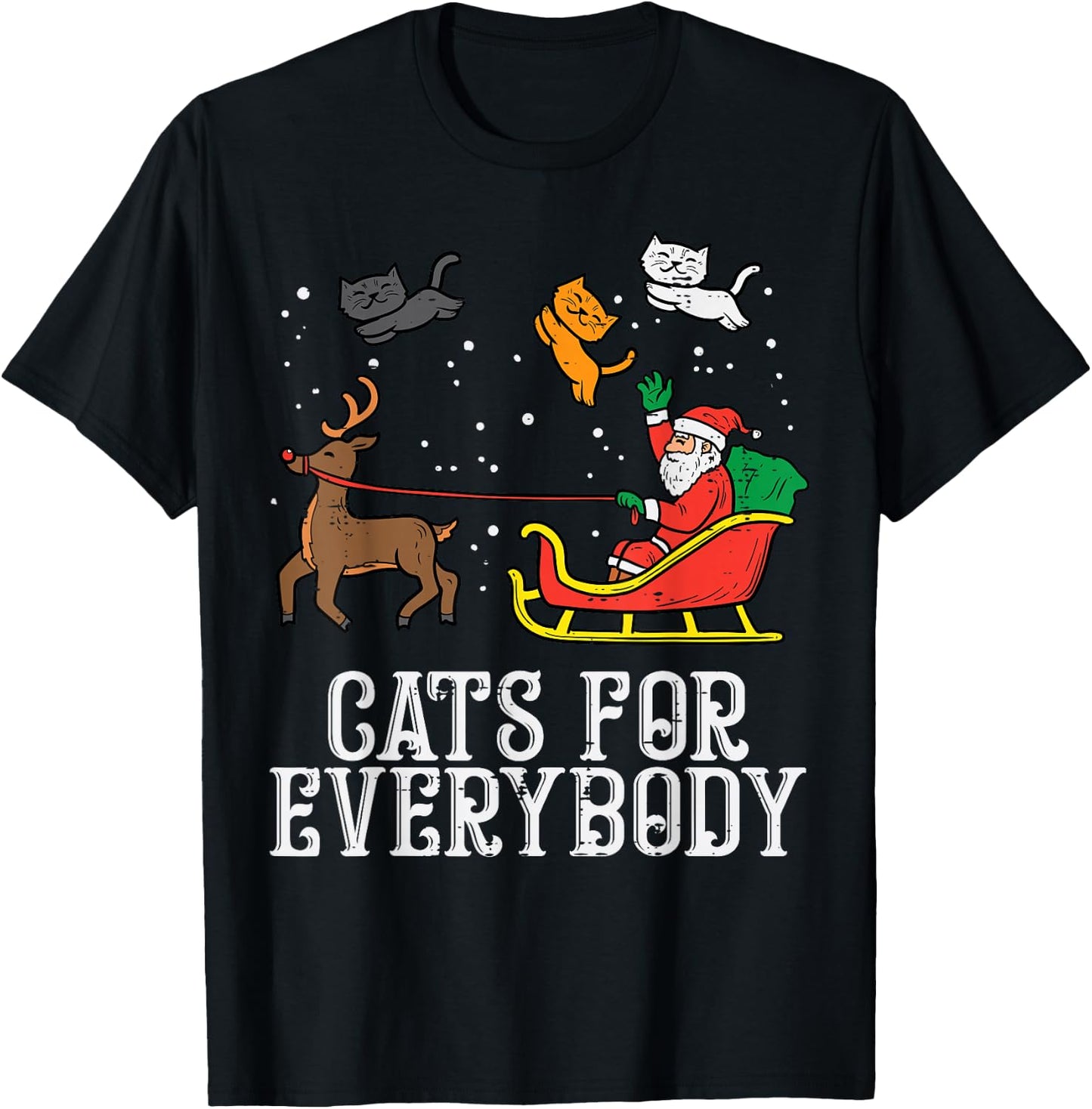 Cats for Everybody Christmas Cat Funny Xmas Women Santa T-Shirt - T-Shirt | Black