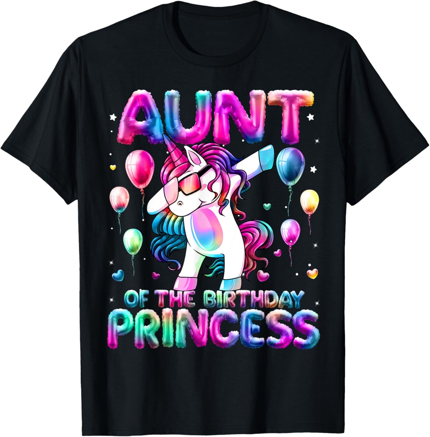 Auntie of the Birthday Princess Girl Flossing Unicorn Aunt T-Shirt - T-Shirt | Black