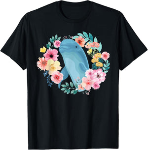 Dolphin Flower Floral T-Shirt - T-Shirt | Black